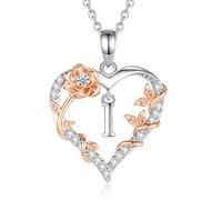 EUDORA Harmony Ball Collana con iniziali a Cuore Rosa per Donne, Lettera dalla A alla Z Collane con Iniziali dell'Alfabeto in Rame Placcato in Rodio Iniziali con Ciondolo Regali di Gioielli, 18"