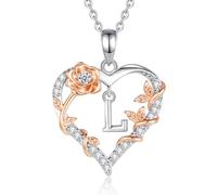 EUDORA Harmony Ball Collana con iniziali a Cuore Rosa per Donne, Lettera dalla A alla Z Collane con Iniziali dell'Alfabeto in Rame Placcato in Rodio Iniziali con Ciondolo Regali di Gioielli, 18"