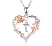EUDORA Harmony Ball Collana con iniziali a Cuore Rosa per Donne, Lettera dalla A alla Z Collane con Iniziali dell'Alfabeto in Rame Placcato in Rodio Iniziali con Ciondolo Regali di Gioielli, 18"