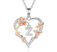 EUDORA Harmony Ball Collana con iniziali a Cuore Rosa per Donne, Lettera dalla A alla Z Collane con Iniziali dell'Alfabeto in Rame Placcato in Rodio Iniziali con Ciondolo Regali di Gioielli, 18"