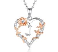 EUDORA Harmony Ball Collana con iniziali a Cuore Rosa per Donne, Lettera dalla A alla Z Collane con Iniziali dell'Alfabeto in Rame Placcato in Rodio Iniziali con Ciondolo Regali di Gioielli, 18"