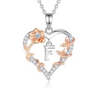 EUDORA Harmony Ball Collana con iniziali a Cuore Rosa per Donne, Lettera dalla A alla Z Collane con Iniziali dell'Alfabeto in Rame Placcato in Rodio Iniziali con Ciondolo Regali di Gioielli, 18"