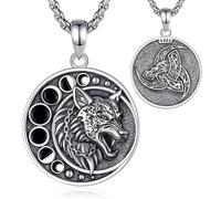 EUDORA Harmony Ball Collana con lupo vichingo, per uomo e donna, in argento sterling 925, mitologia nordica, lupo vichingo, mezzaluna, triskele, gioiello per donne e uomini, 22 "+2