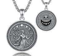 EUDORA Harmony Ball Collana con Medaglia in Argento Sterling S925 Raffigurante la Dea Nyx da Donna, Ciondolo con Amuleto Ispirato alla Mitologia Greca dea Della Notte Regalo di Gioielli, 22"