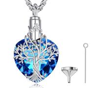 EUDORA Harmony Ball Collana con Urna Dell'albero Della Vita per Donne, Ciondolo con Urna di Cristallo a Forma di Cuore in Argento Sterling 925 per Ceneri, Regalo Commemorativo di Cremazione, 22"