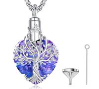 EUDORA Harmony Ball Collana con Urna per Donna Albero Della Vita, Ciondolo con Urna di Cristallo a Forma di Cuore in Argento Sterling 925 per Ceneri, Regalo Commemorativo per Cremazione, 22"