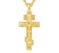 EUDORA Harmony Ball Collana Croce Ortodossa Crocifisso Argento Sterling Placcato Oro 18K per Donna e Uomo, Ciondolo Croce Ortodossa con Gesù Gioiello Religioso di Regali, Catena Regolabile 22"+2"