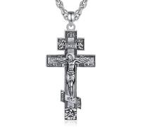 EUDORA Harmony Ball Collana Crocifisso Croce Ortodossa Argento Sterling S925 per Donna e Uomo, Ciondolo Croce Ortodossa con Gesù Gioiello Religioso Regali di Gioielli a Croce, Catena Regolabile 22"+2"