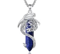 EUDORA Harmony Ball Collana Drago con Lapislazzuli per Donna Uomo, Prisma Esagonale Cristallo Amuleto di Energia Rame Placcato Argento Ciondolo Drago Gioielli Regalo per Mamma Moglie, 22"+24"