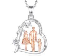 EUDORA Harmony Ball Collana Famiglia per Donne, Ciondolo Cuore Mamma Papà con Figlio in Argento Sterling 925 Regalo per la Festa della Mamma da Som, Catena in Acciaio Inossidabile da 18"