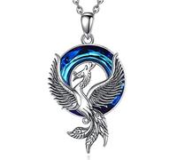 EUDORA Harmony Ball Collana Fenice in Argento Sterling per Donna, Cristallo Austriaco Fenice Uccello di Fuoco Ciondolo Gioielli Regali per Ragazze Donna Compleanno Regalo di San Valentino, 18"