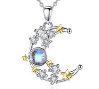 EUDORA Harmony Ball Collana in Argento Sterling con Luna e Stella per Donna, Frizzante CZ Pietra di Luna Mezzaluna Pendente Gioielleria Regalo per La Moglie Della Mamma Delle, Argento da 18".