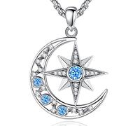 EUDORA Harmony Ball Collana in Argento Sterling con Luna e Stella per Donna, Stella Polare a Mezzaluna Gioielli con CZ Regalo per la Festa Della Mamma per Figlia Moglie, 20" più 2" Extender