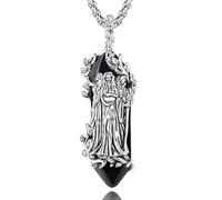 EUDORA Harmony Ball Collana in Ossidiana Della Dea Ecate con la Tripla Luna | Ciondolo in Rame Placcato Argento con Tripla Luna e Dea Collana Pagana da Strega Amuleto Gioiello Regalo per Witcher, 61 cm