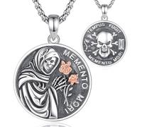 EUDORA Harmony Ball Collana La Santa Muerte in Argento Sterling 925 per Uomo Donna, Ciondolo Memento Mori con Teschio e Fiore Regalo Originale di Gioielli per Uomo, 24"