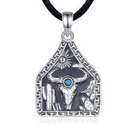 EUDORA Harmony Ball Collana Targa da Mucca per Donna e Uomo, Ciondolo a Testa di Toro in Rame Placcato Argento Collana con Turchese e Cactus Gioielli Stile Western e Campestre Regalo, 24"