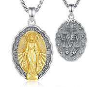 EUDORA Harmony Ball Collana Vergine Maria Medaglia Miracolosa Argento Sterling S925 per Donna e Uomo, Ciondolo Madre Maria Benedetta Gioiello Religioso Regalo di Fede Catena Regolabile, 22"+2"