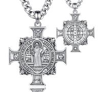 EUDORA Harmony Ball Medaglia di San Benedetto in Argento Sterling 925 e Collana con Croce di San Benito per Uomini e Donne, Ciondolo Amuleto di San Benedetto Regali di Gioielli Cristiani, 22"/ 20"