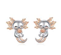 EUDORA Harmony Ball Orecchini a Bottone in Argento Sterling 925 Axolotl per Donna, Orecchini a Forma di Salamandra Ipoallergenici, Regalo di Gioielli per Animali