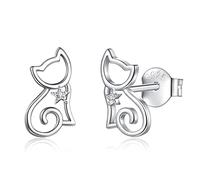 EUDORA Harmony Ball Orecchini a Lobo con Gatto in Argento Sterling da Donna, Orecchini a Cerchio con Gatto Carino Orecchini con Stella di David Orecchini con Fiocco di Neve Gioielli Regalo