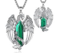 EUDORA Harmony Ball Phoenix Malachite Collana per Donna Uomo Rame Placcato Argento, Ciondolo Fenice Fiammeggiante Celtico Vintage Amuleto Vichingo Malachite Gioielli Regali per Donna Uomo, 20"+2"