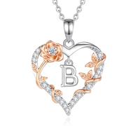 EUDORA Harmony Ball Rosa Cuore Collana con iniziale B per donne Lettera B Alfabeto iniziale Collane Rame Placcato rodio Ciondolo con Zirconi Cubici, Iniziali Gioielli Regali per Donne Moglie, 18"