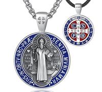 EUDORA Harmony Ball S925 Argento Sterling Medaglia di San Benedetto Collana San Benito per Donne Uomini, Ciondolo Amuleto Vintage di San Benedetto Gioielli Cristiani Cattolici Regali Padre, 24"+20"
