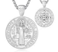 EUDORA Harmony Ball S925 Argento Sterling Medaglia di San Benedetto Collana San Benito per Donne Uomini, Ciondolo Amuleto di San Benedetto Regalo di Gioielli Cattolici Cristiani, 22"+2"
