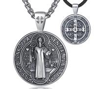 EUDORA Harmony Ball San Benedetto San Benito Medaglia 925 Collana in Argento Sterling per Donne e Uomini, Ciondolo Amuleto Vintage di San Benedetto, Gioielli Cattolici Cristiani, 24"+20"