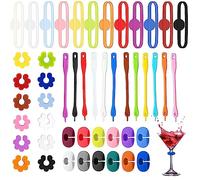 EUDUQ 48 Pezzi Segnabicchieri Silicone,Segna Bicchieri Calici Riutilizzabili,Colorati Identificatore Del Bicchiere di Vino,di Marcatori per Bevande,Adatto per Feste, Bar, Celebrazione delle vacanze