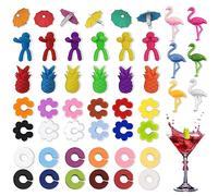 EUDUQ 48 Pezzi Segnabicchieri Silicone,Segna Bicchieri Calici Riutilizzabili,Colorati Identificatore Del Bicchiere di Vino,di Marcatori per Bevande,Adatto per Feste, Bar, Celebrazione delle vacanze