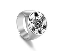 EUEAVAN Anello con cubo Metatron da uomo, geometria sacra, sigillo dell'Arcangelo Metatron, talismano di protezione spirituale, gioielli con energia positiva, regalo cabala