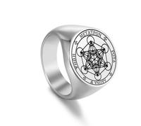 EUEAVAN Anello con cubo Metatron da uomo, geometria sacra, sigillo dell'Arcangelo Metatron, talismano di protezione spirituale, gioielli con energia positiva, regalo cabala