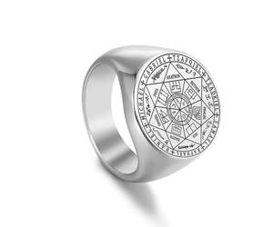 EUEAVAN Anello con i sigli dei 7 Arcangeli da uomo, anello con il sigillo dell'Arcangelo di San Michele, talismano del santo custode, gioiello cristiano, regalo pagano