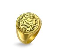 EUEAVAN Anello con medaglia di San Benedetto Anello di San Benedetto Amuleto con croce dell'esorcismo del santo patrono Gioielli religiosi cristiani e cattolici Regali religiosi