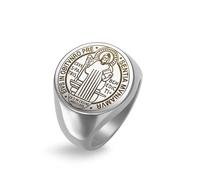 EUEAVAN Anello con medaglia di San Benedetto Anello di San Benedetto Amuleto con croce dell'esorcismo del santo patrono Gioielli religiosi cristiani e cattolici Regali religiosi