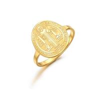 EUEAVAN Anello con medaglia di San Benedetto da donna, anello di San Benito, patrono, santo, esorcismo, croce, amuleto, cristiano, cattolico, religioso, regalo di fede