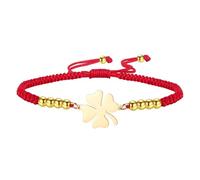 EUEAVAN Bracciale a trifoglio Trifoglio verde portafortuna Bracciale con quattro foglie di trifoglio fatto a mano Gioielli Accessori per il giorno di San Patrizio Regalo irlandese (corda oro-rosso)