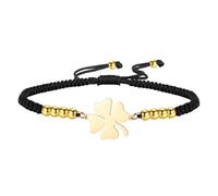 EUEAVAN Bracciale a trifoglio Trifoglio verde portafortuna Bracciale con quattro foglie di trifoglio fatto a mano Gioielli Accessori per il giorno di San Patrizio Regalo irlandese (corda oro-nero)
