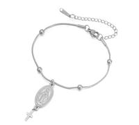 EUEAVAN Bracciale con croce della Vergine Maria per donna Virgen de Guadalupe Nostra Signora di Guadalupe Madre Maria Bracciale Miracolosa Amuleto cristiano della fede cattolica Regalo (argento 7)