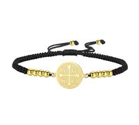 EUEAVAN Bracciale con croce ortodossa IC XC NIKA Medaglione di Gesù Cristo Bracciale portafortuna fatto a mano Amuleto con croce bizantina greca Gioielli cristiani cattolici Regalo (oro-nero)