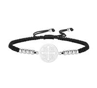EUEAVAN Bracciale con croce ortodossa IC XC NIKA Medaglione di Gesù Cristo Bracciale portafortuna fatto a mano Amuleto con croce bizantina greca Gioielli cristiani cattolici Regalo (argento-nero)