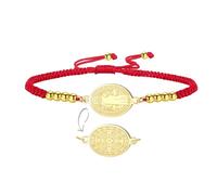 EUEAVAN Bracciale con medaglia di San Benedetto fatto a mano con cordino rosso portafortuna Bracciale San Benito double face con croce Amuleto sacro Gioielli cattolici Regalo religioso (oro-rosso)