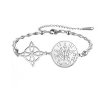EUEAVAN Bracciale con nodo delle streghe, tetragramma e pentagramma Nudo De Bruja YHVH YHWH Yeshua Jehovah Bracciale Wicca Amuleto Religioni Gioielli Wiccan Regalo (nodo della strega 2 argento)