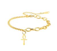 EUEAVAN Bracciale Croce Ankh per le donne Egiziano Bangle Ankh regolabile Croce Religiosa Cavigliera Protezione Amuleto Gioielli Antico Egitto (oro)