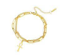 EUEAVAN Bracciale Croce Ankh per le donne Egiziano Bangle Ankh regolabile Croce Religiosa Cavigliera Protezione Amuleto Gioielli Antico Egitto (oro2)
