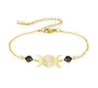 EUEAVAN Bracciale Hecate Wicca Tripla Dea della Luna Pentagramma Cavigliera Ruota Magica di Hecate Amuleto Wiccan Gioielli Pagani Regalo di Stregoneria per Donne (Oro)
