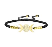 EUEAVAN Bracciale Hecate Wicca Tripla Dea della Luna Pentagramma Cavigliera Ruota Magica di Hecate Amuleto Wiccan Gioielli Pagani Regalo di Stregoneria per Donne (oro-nero)