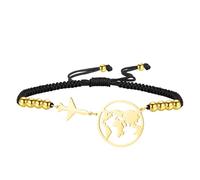 EUEAVAN Bracciale regolabile dell'aereo Bracciale fatto a mano della corda intrecciata fortunata rossa Bracciale di perline Coppia di gioielli del pilota di linea Regalo (nero-oro)
