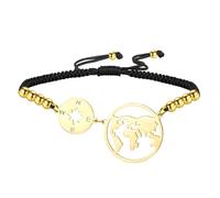 EUEAVAN Braccialetto Compass Continente Regolabile Earth Wanderlust Braccialetto Manuale in Corda Rossa per Matrimonio con la Terra Madre Mappa del Mondo Glichetta da Amici (oro-nero)